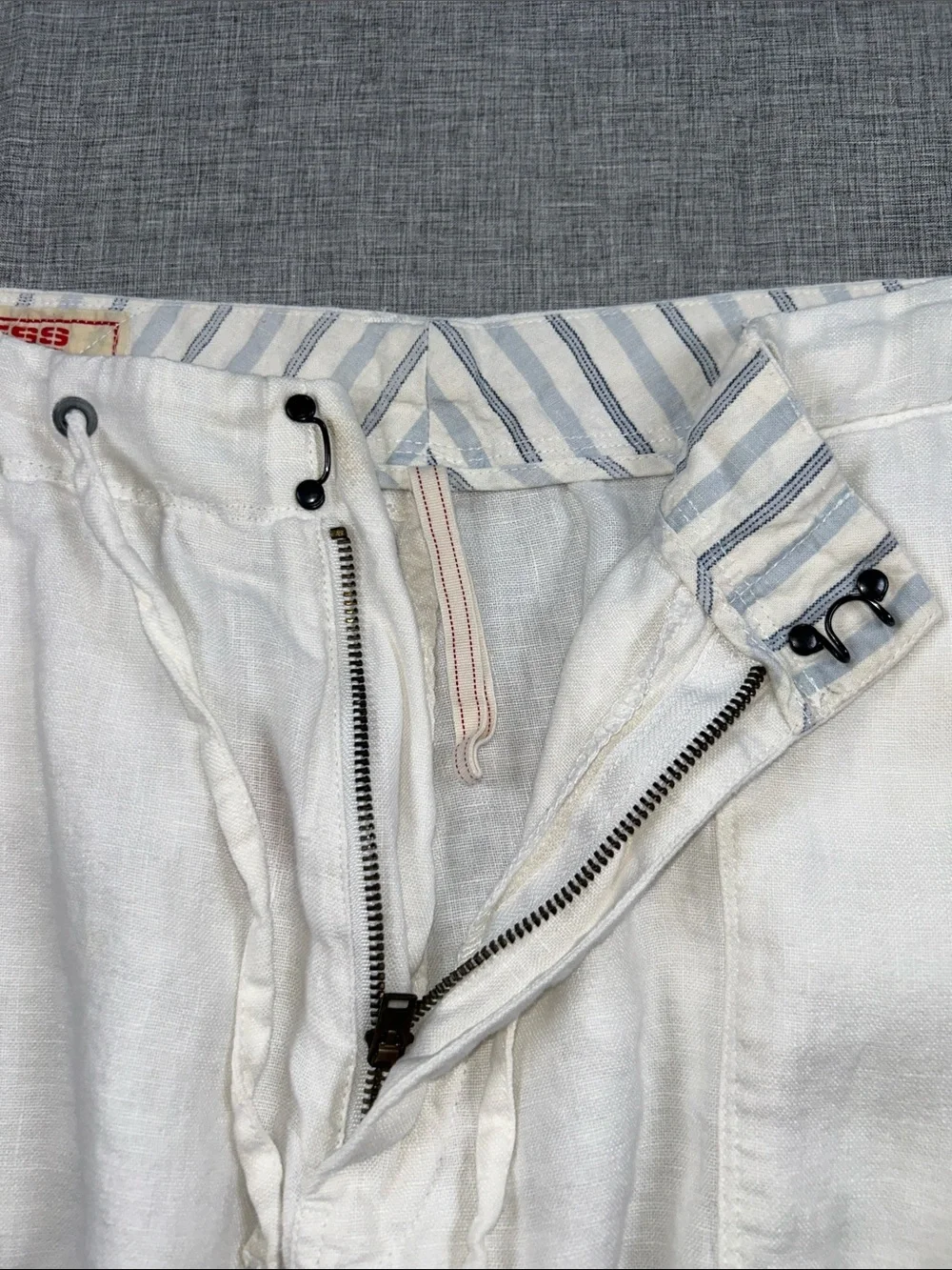 Guess Jeans Men’s 34x32 White Linen Cargo Pants Resort Beach Drawstring